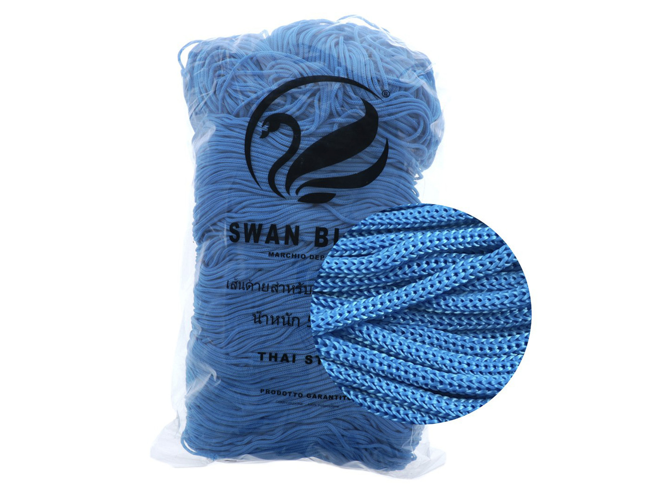 Merceria vendita FILATI PER BORSE E ACCESSORI CORDINO THAI SWAN BLACK 500  GR. TURCHESE COL.008