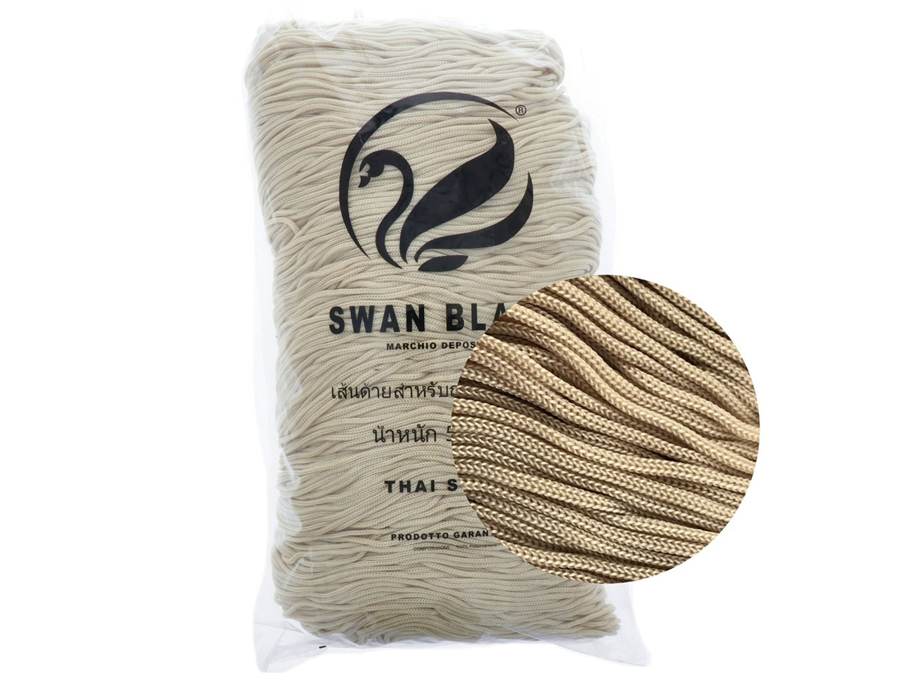 Merceria vendita FILATI PER BORSE E ACCESSORI CORDINO THAI SWAN BLACK 500  GR. CREMA COL.03