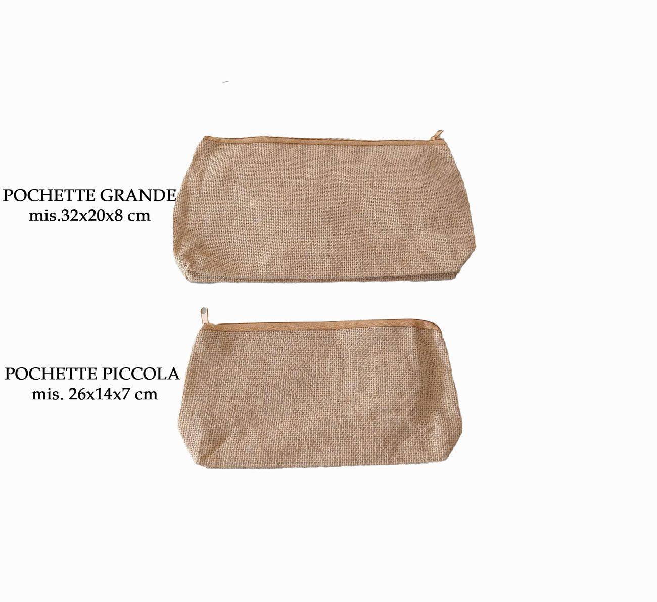 Pochette in juta con zip - Piccola e Grande -